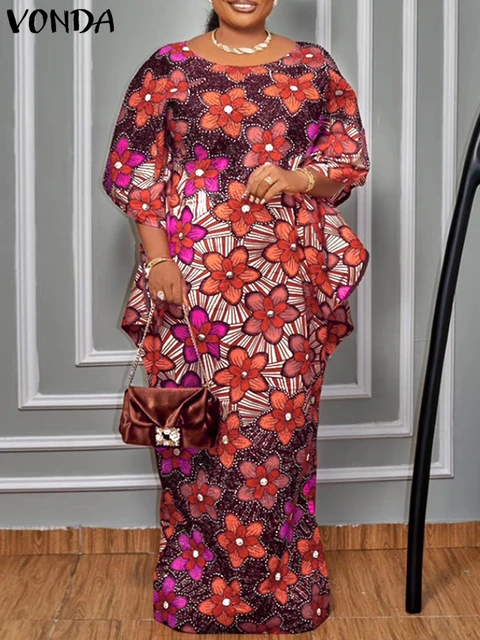 VONDA Women Summer Party Maxi Dress Bohemian Long Vestidos 2025 Vintage Printed Sundress Loose Casual O-Neck Robe Oversized 1