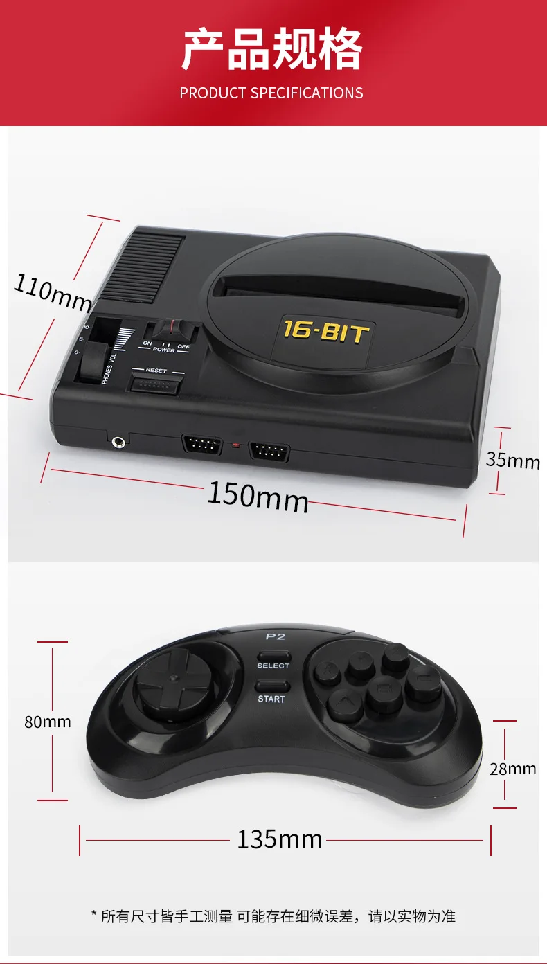 NEW 16 Bit Wireless HD Retro TV Video Game Console For Genesis For MegaDrive Games Support TF Card&Cartridge