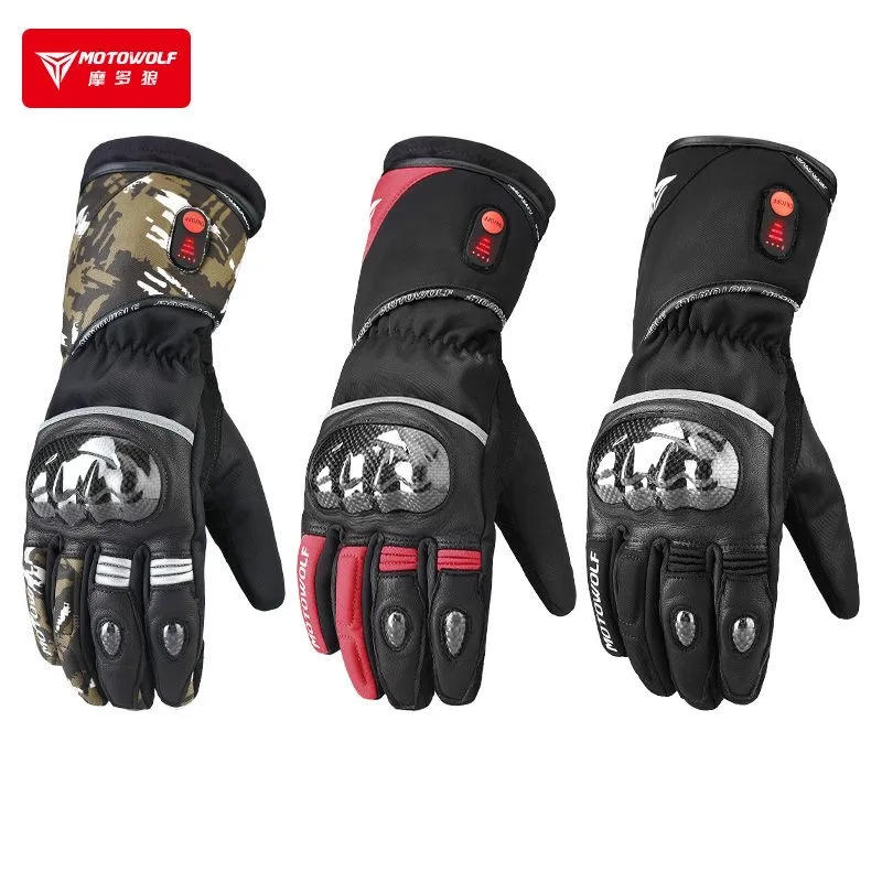 

Motowolf Winter Motorcycle Electric Heating Gloves Plush Warm Waterproof Leather Men Adjustable Temperature Heating Gloves