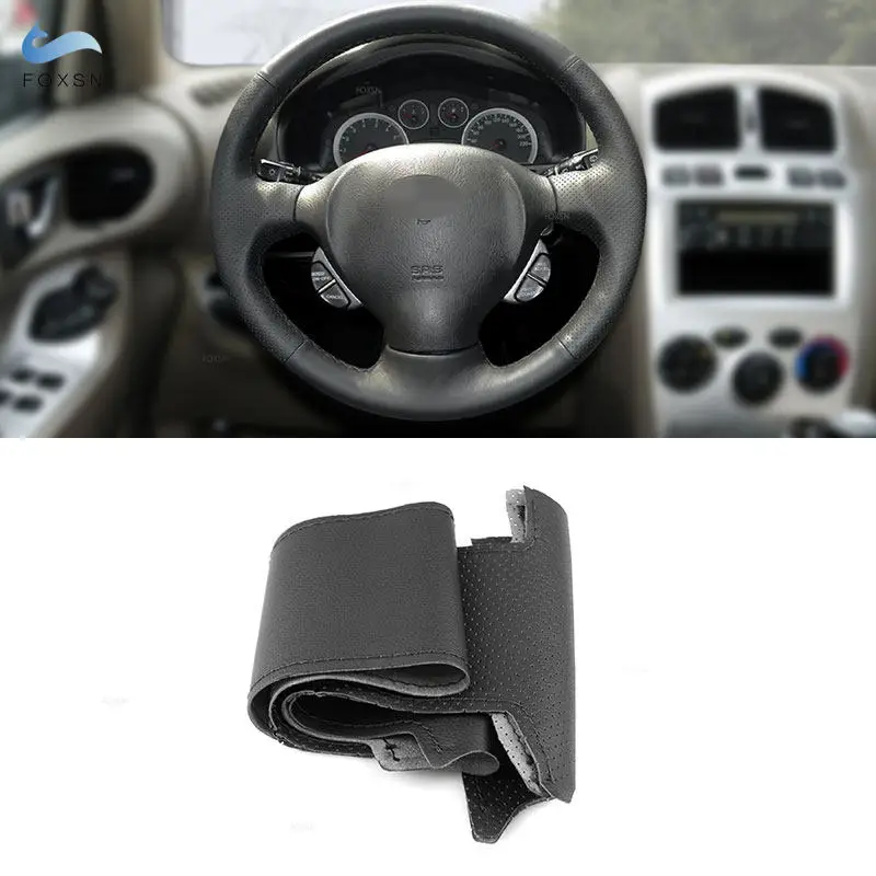 

Для Hyundai Santa Fe 2001 2002 2003 2004 2005 2006 прошитый вручную интерьер автомобиля руль черный перфорированный кожаный чехол