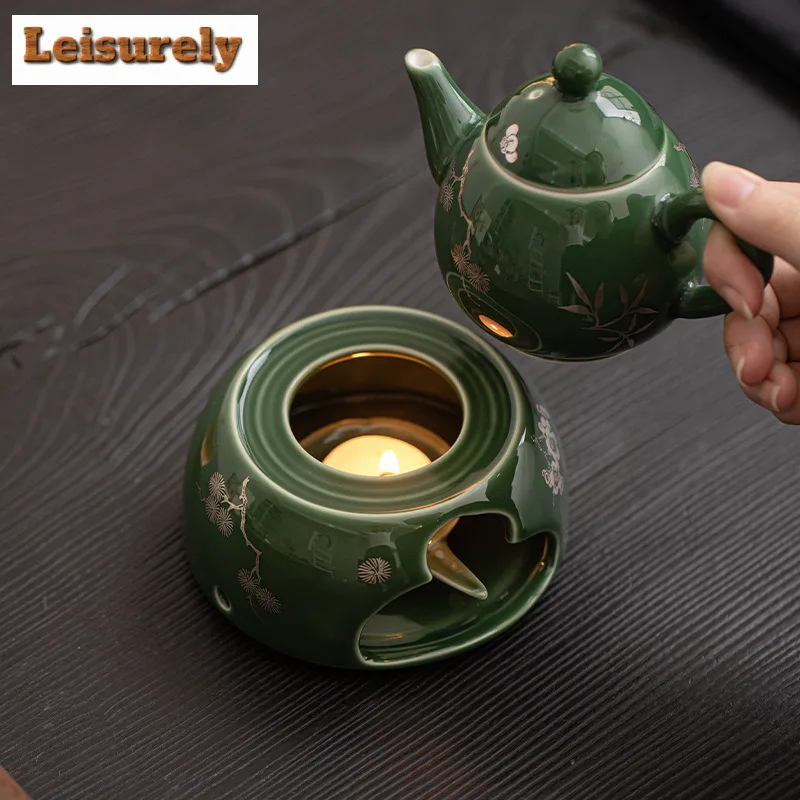 Bronze Gren Warm Tea Stove Teapot Retro Tea Infuser Pot Tea Maker Kettle With Strainer Chinese Tea Set Supplies Ornaments Gifts