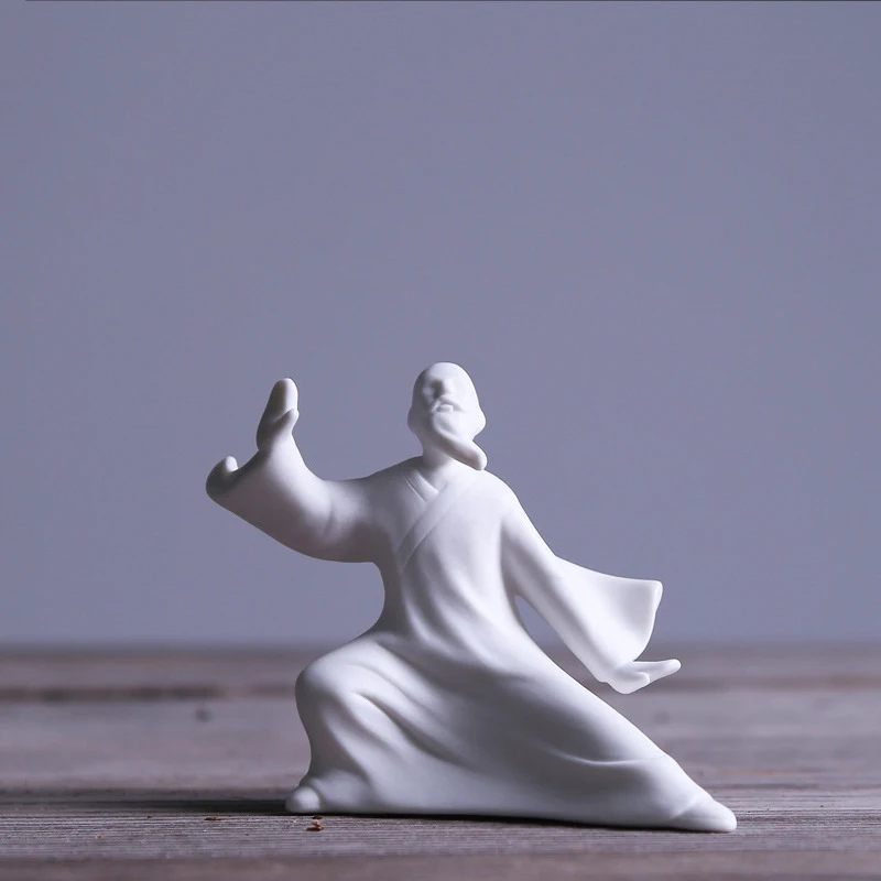 chinese White Porcelain Kung Fu Characters Zen Statues Chinese Tai Ji Decorative Statues For Home Zen Creative Ornaments