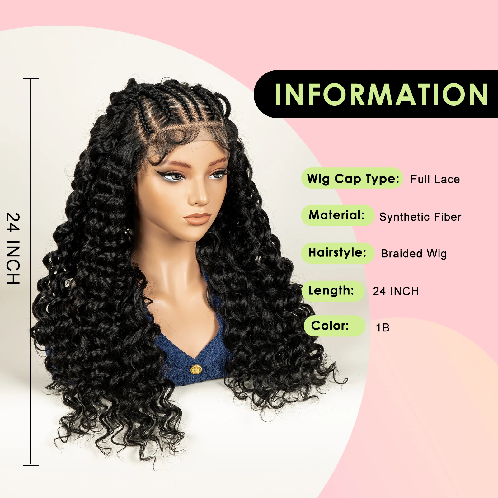 Parrucca sintetica per capelli ricci intrecciati a metà cornrow Parrucca trasparente per capelli frontali in pizzo 13x6 con capelli da bambino per donne nere - immagine 6