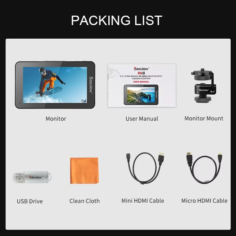 Desview R6II Camera Field Monitor Full HD 2800nits 5.5inch Ultra High Brightness Touch Screen 4K 60HZ HDMI 3D Lut Monitor Camera