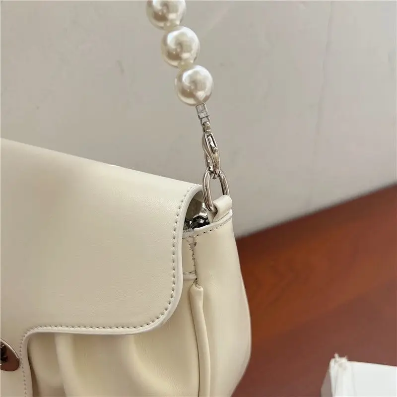 JIAERDI Sweet Cute White Handbag Messenger Bag Women Retro Pearl Chain Handle Crossbody Bags Hot Girls Versatile Y2k Hand Bag