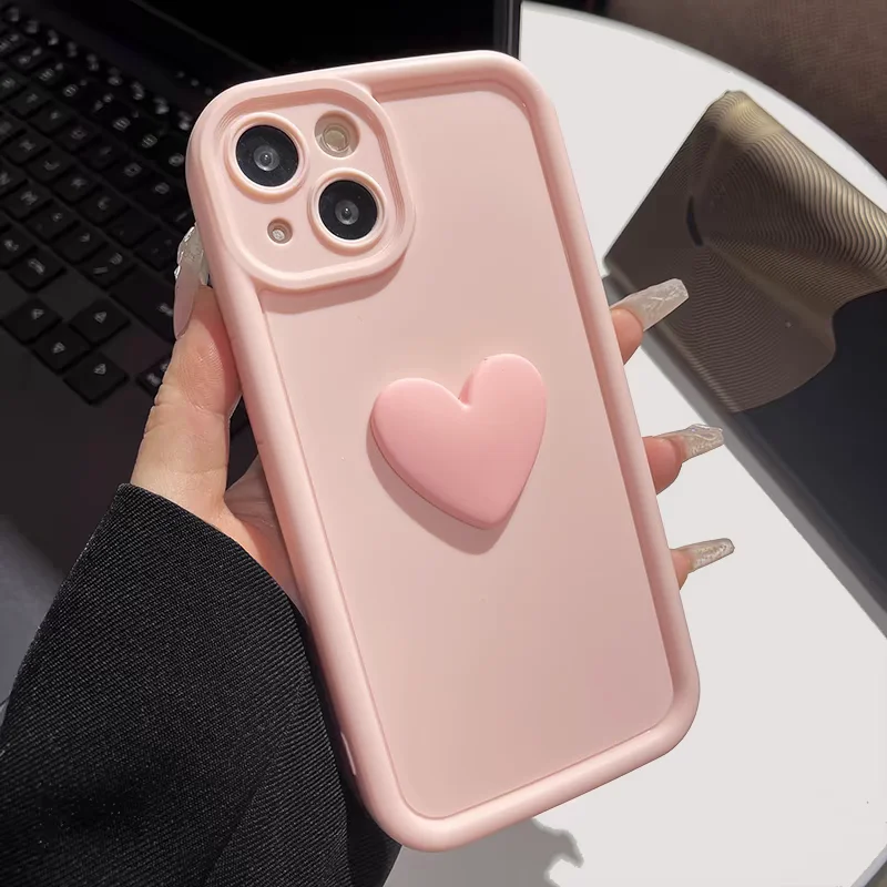 Charming 3D Love Heart Silicone Shockproof Phone Case - Adorable Protective Back Cover