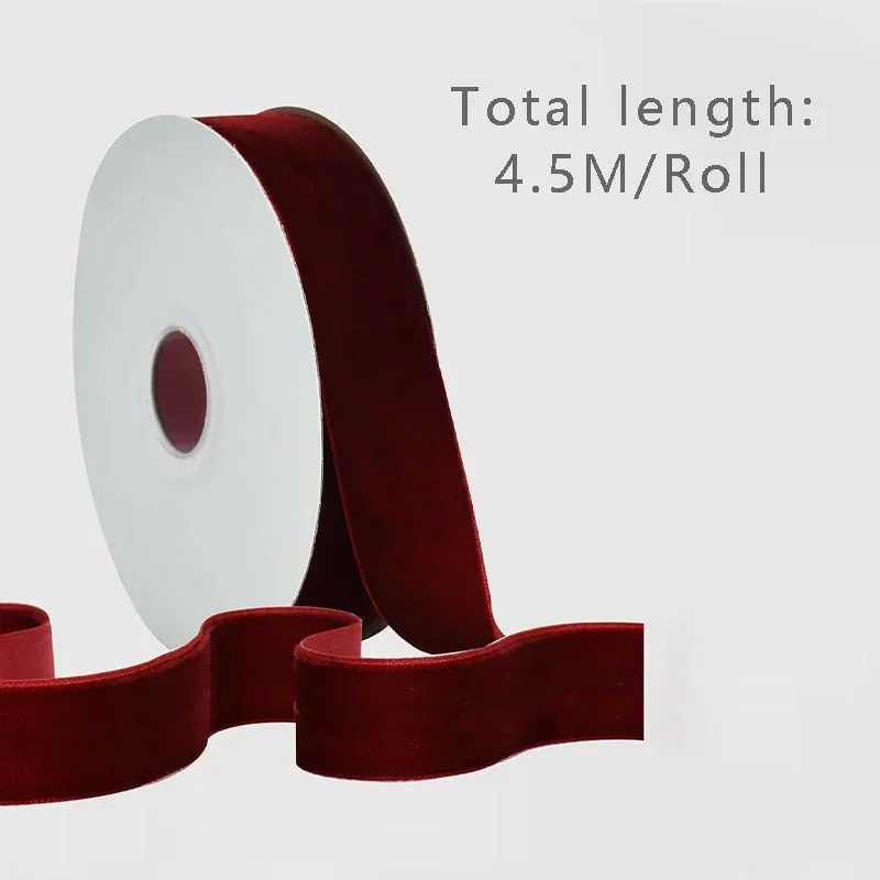 Ribbon decoration velvet ribbon Wine red single-sided velvet ribbon swan flocking weave belt DIY handmade bow flower bouquet packaging gift baking accessory