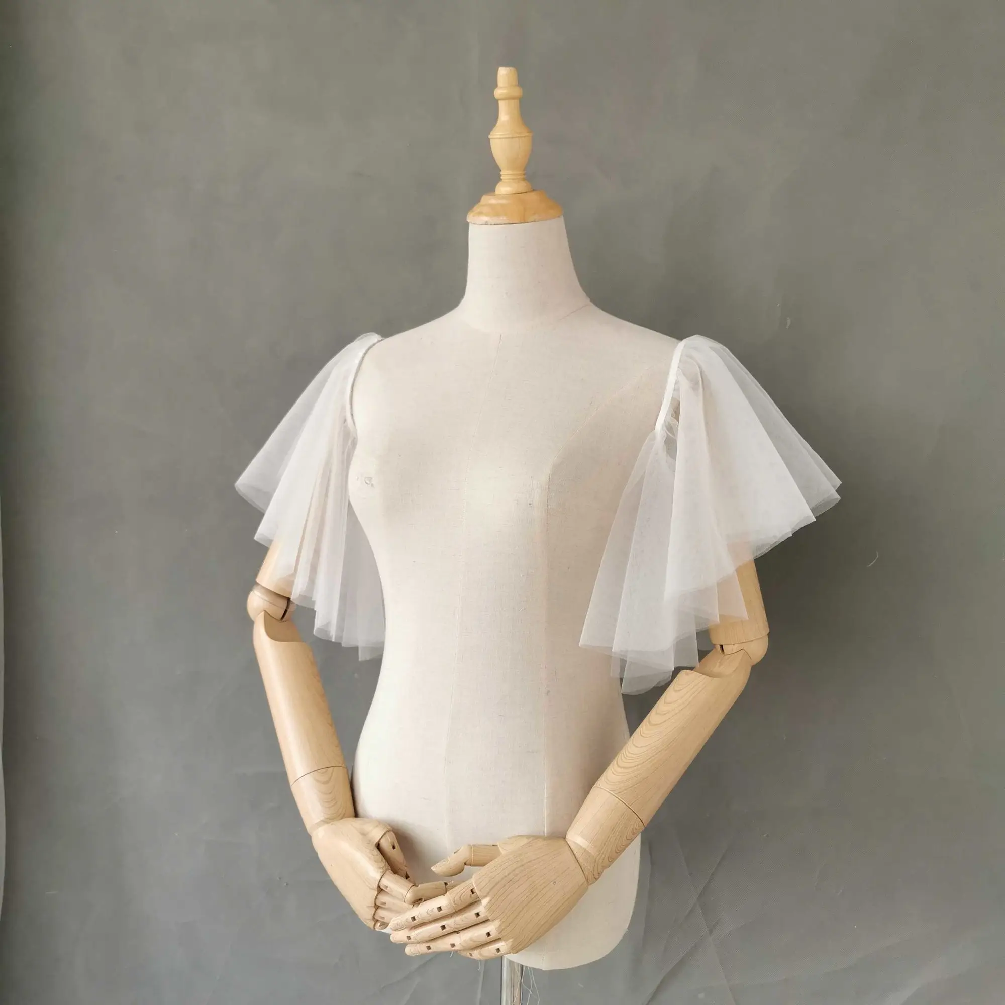 Mingli Tengda Wedding Accessories Removable Sleeves Elastic Tulle Soft Shawl Bride Flare Sleeves Custom Make Size And Color Cape