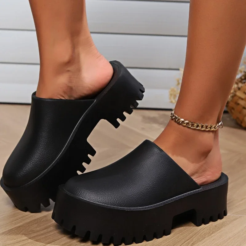 

2024 New Summer Fashion Casual Solid Color Baotou Women's Sandals Sexy Heightening Flat Bottom Heightening Slippers NO:003-1