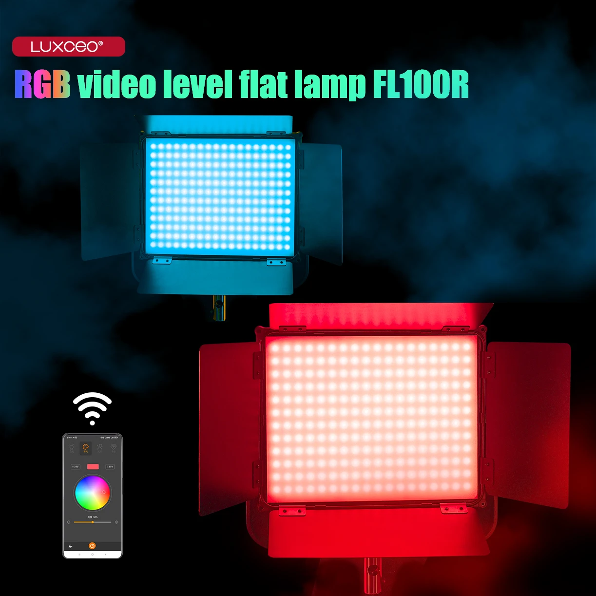 

LUXCEO FL100R светодиодный RGB видеопроектор с дистанционным управлением через приложение 2000K-10000K 14 цветов студийное освещение для Youtube TikTok Vlog