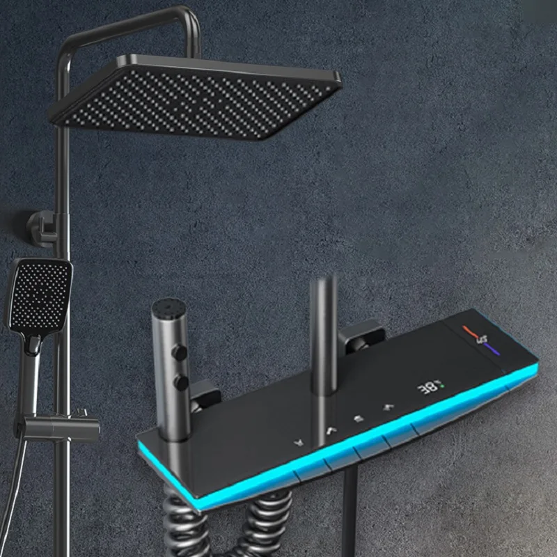 White Piano Digital Bathroom Shower System Hot Cold Bathroom Faucet Rainfall Shower Head Thermostatic Piano Digital Shower Set 2
