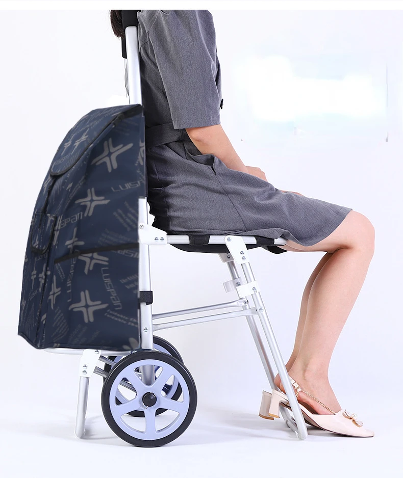 

Large Size Aluminum Alloy Shopping Cart with Oxford Cloth Bag Foldable Luggage Climbing Cart With Seat Big Wheel