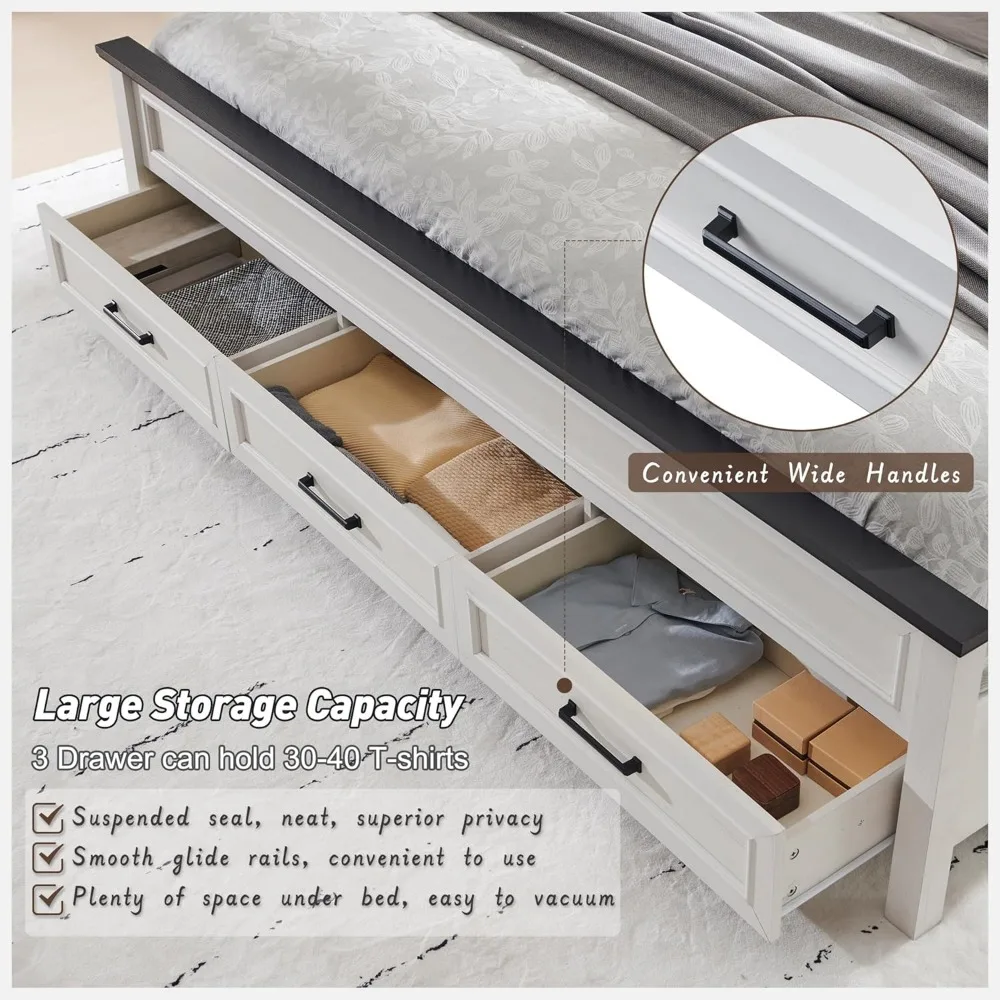 King Wood Bed Frame with 52" Tall Headboard & Footboard, Platform Bedframe with Hidden Storage Drawers, King Bed Frame 6