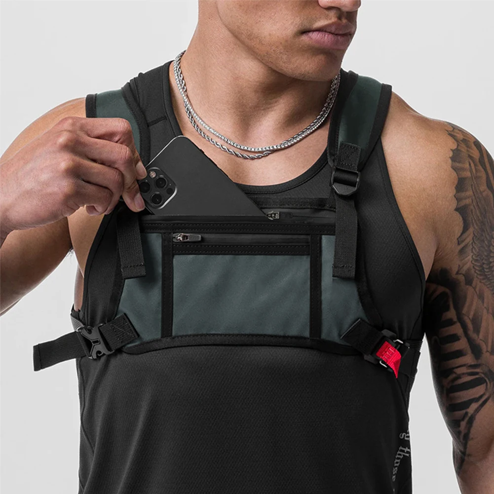 Sports Chest Bag with Phone Holder Lightweight Front Chest Pack Running Vest Bag Hip Hop Unisex Streetwear Waist Pack