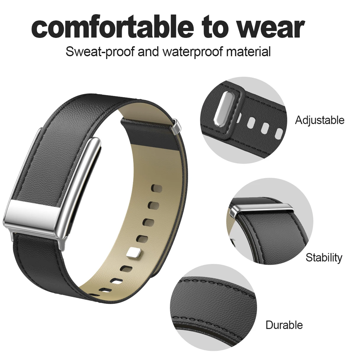 Premium Leather Strap with Stainless Steel Buckle - Waterproof, Sweatproof, and Adjustable