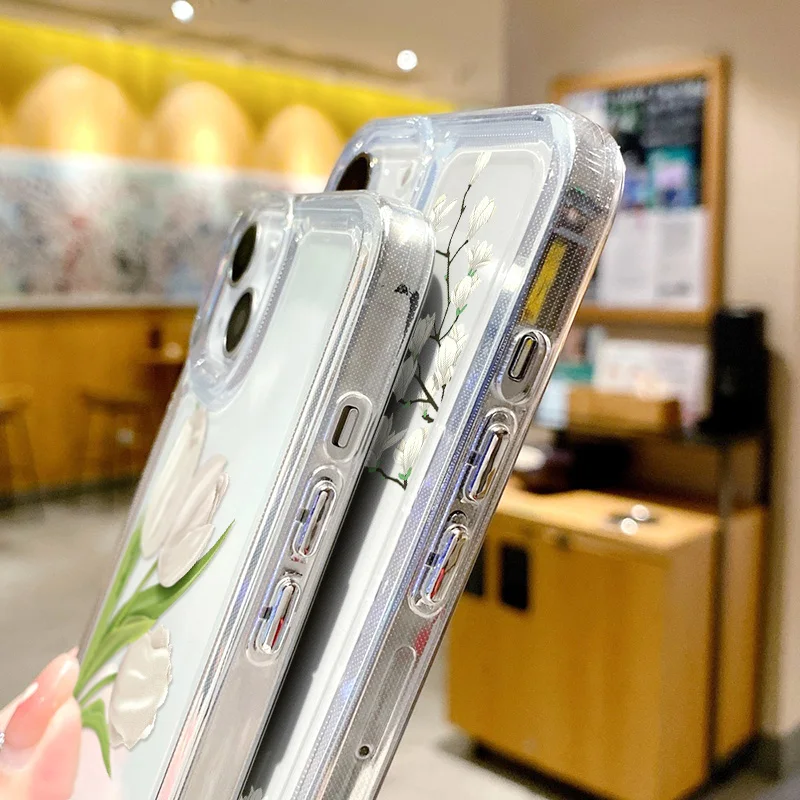 Soft Clear Phone Case For iPhone 11 Case iPhone 13 14 12 15 Pro Max XS Max XR X 7 8 Plus SE Shockproof Aesthetic Flower Cover   