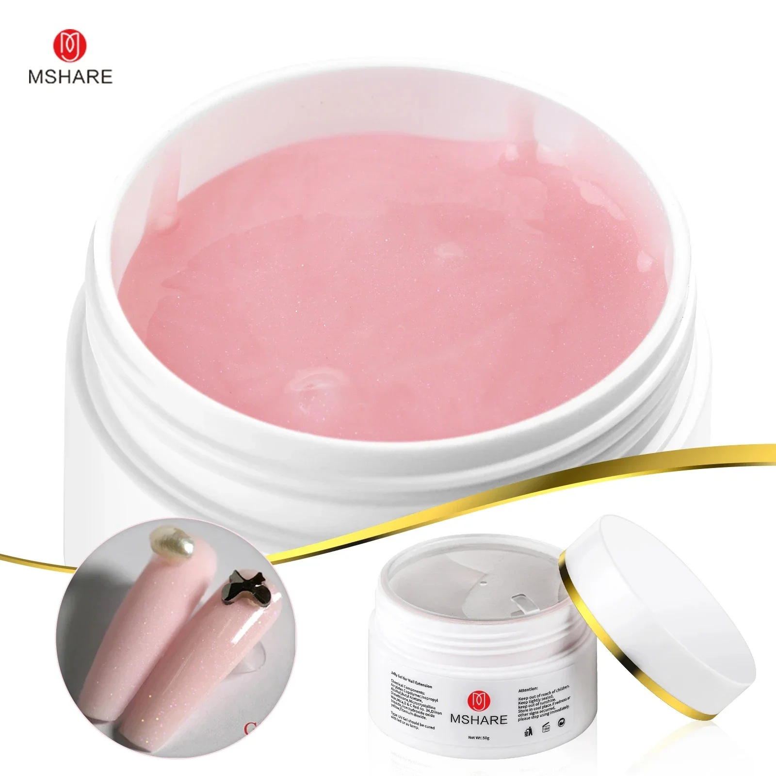 MSHARE 50g Shimmer Pink White Acrylic Gel Extension Acryl Hard Gel Nails Sculpting Gel Nail Construction Professional 2
