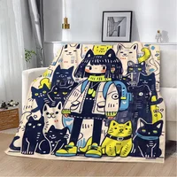 Cute Girl With Cats Throw Blanket King Size Custom Blankets & Throws Home Interior Fluffy Plaid Luxury Bedding Beach Towel Knee 1