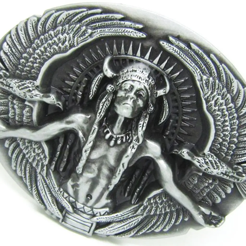 NaNative Western Retro Indian Chiefs with Double Shaped Pattern Oval Zinc