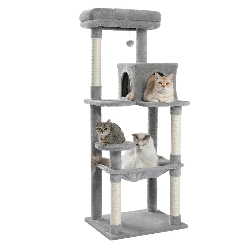 

Luxury Cat Tree Multi-level Cat Climbing Tower with Scratching Post Sturdy Activity Center with Hammock Lovely Cat House