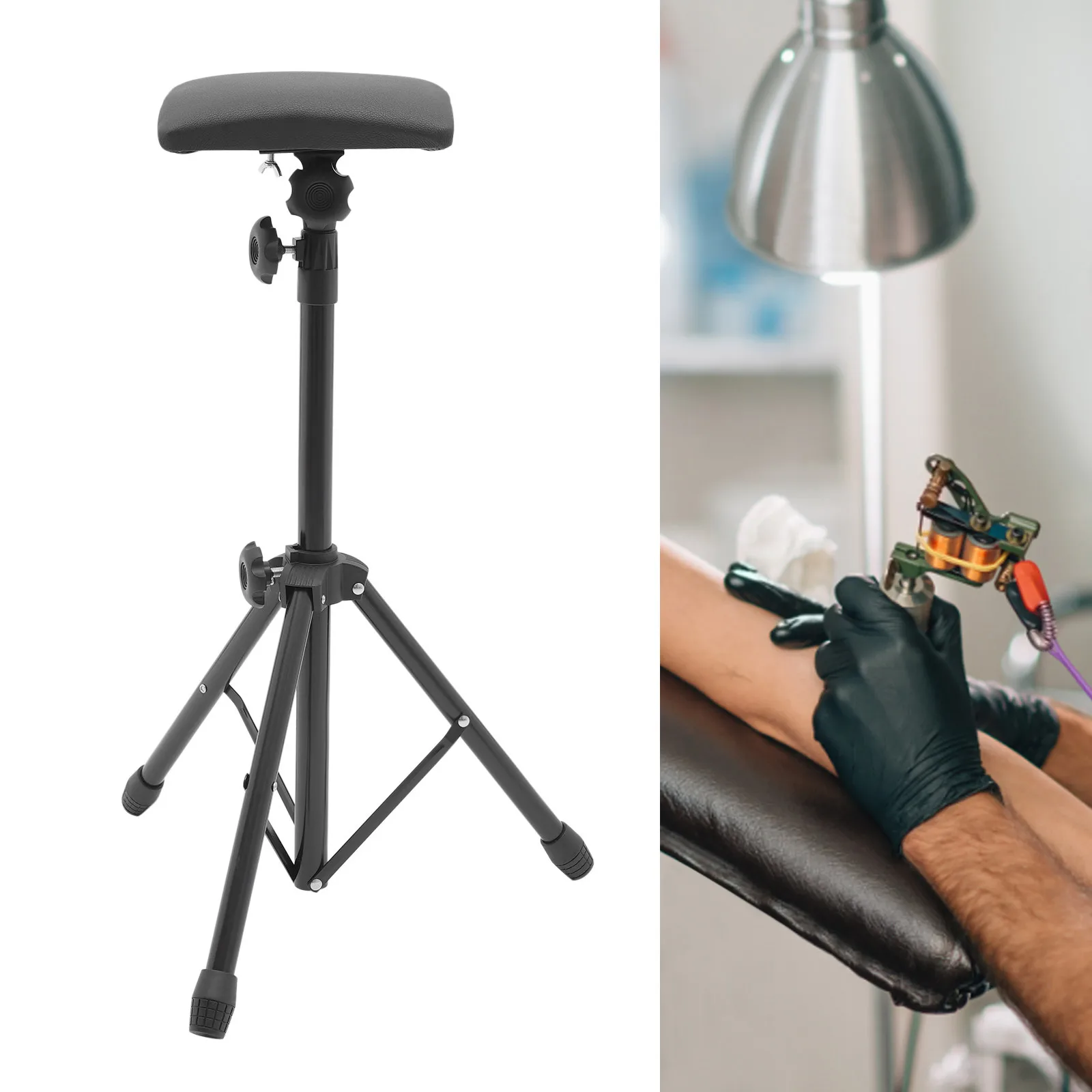 tattoo-arm-leg-rest-with-sponge-pad-and-adjustable-tripod-stand-workstation-black-portable