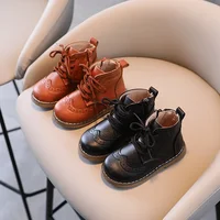 2024 Autumn Winter Children Boots Boys Girls Short Boots Toddler Fashion Leather Shoes England Style Soft Bottom Boots E08142