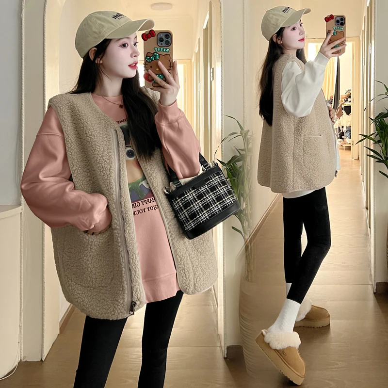 Winter Maternity Fur Coat Fashion Plus Size Sleeveless Faux Fur Outerwear Long Loose Pregnant Woman Jackets Lamb Cashmere Vest