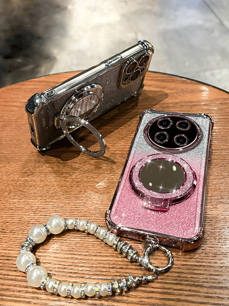 Glitter Mirror Holder Bracelet Chain Shockproof Back Case