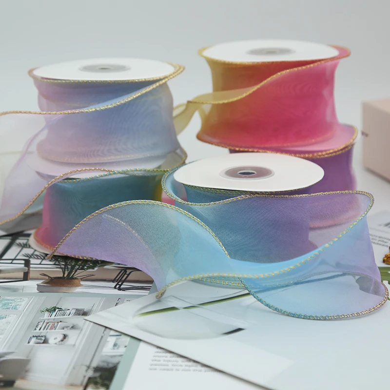5cm gradient color organza fishtail with ribbon webbing DIY handmade