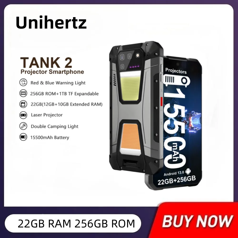 Unihertz 8849 tank 2 projector powered smartphone 22GB 256GB camping light  cellphones 108mp G99 64MP night vision mobile phones