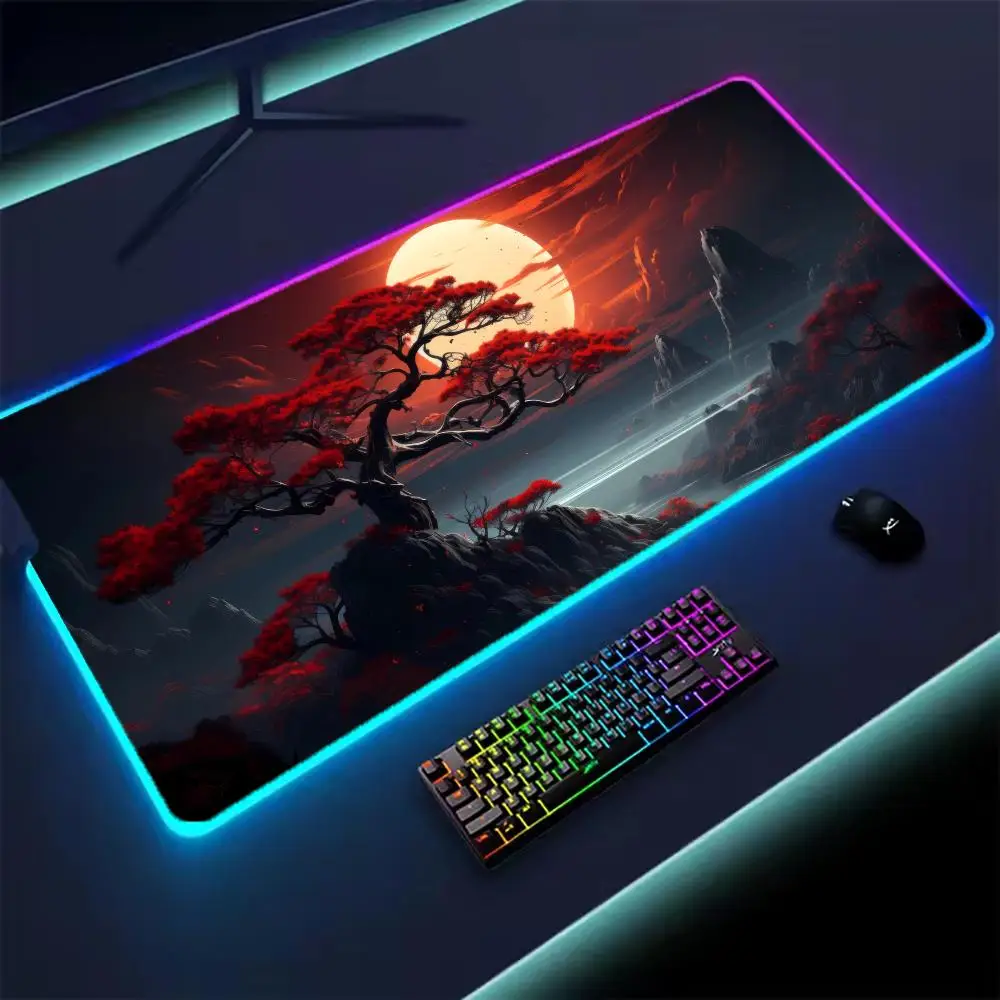 Illuminated Sakura Cherry Blossom RGB Gaming Mousepad - Non-Slip Glowing Desk Mat