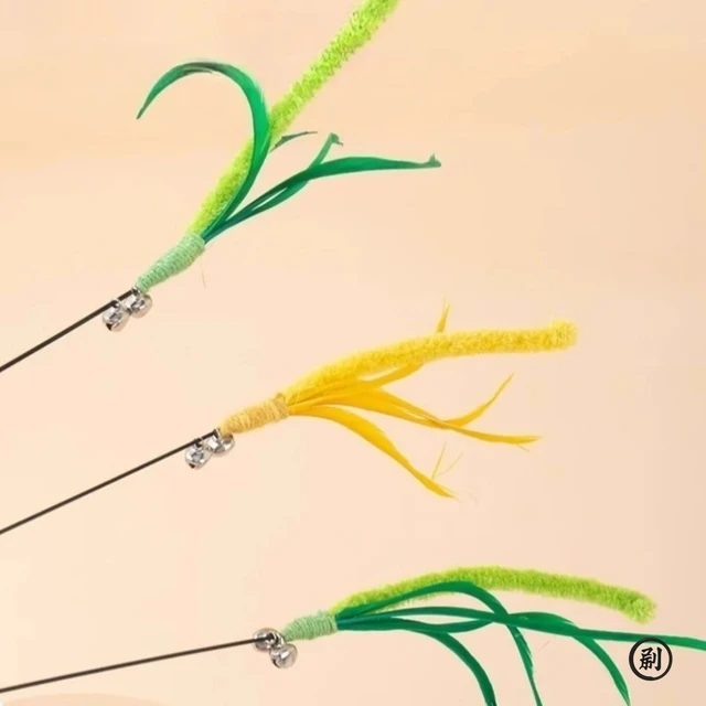 Cat Interactive Toy Tail Grass Cats Sage Feather Toy Long Pole Kitten Teasing Stick Bite Resistant Sound Toy Cat Supplies 2