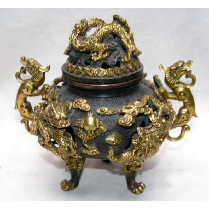 

Vintage Antique Excellent Carved Kowloon Three Opponents Power Incense Burner