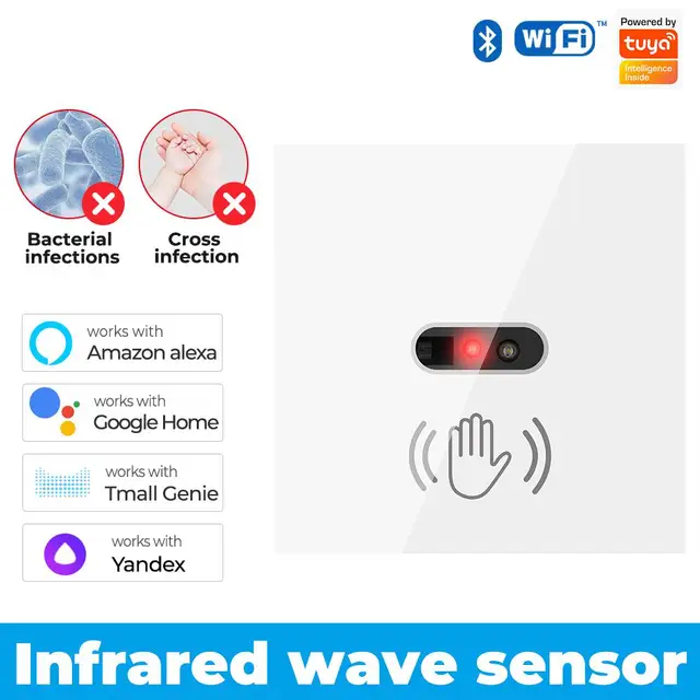 Tuya WiFi Infrared Sensor Smart Switch Waving Tempered Glass Panel Smart Life Control Work With Alexa Google Home Yandex Alice 1