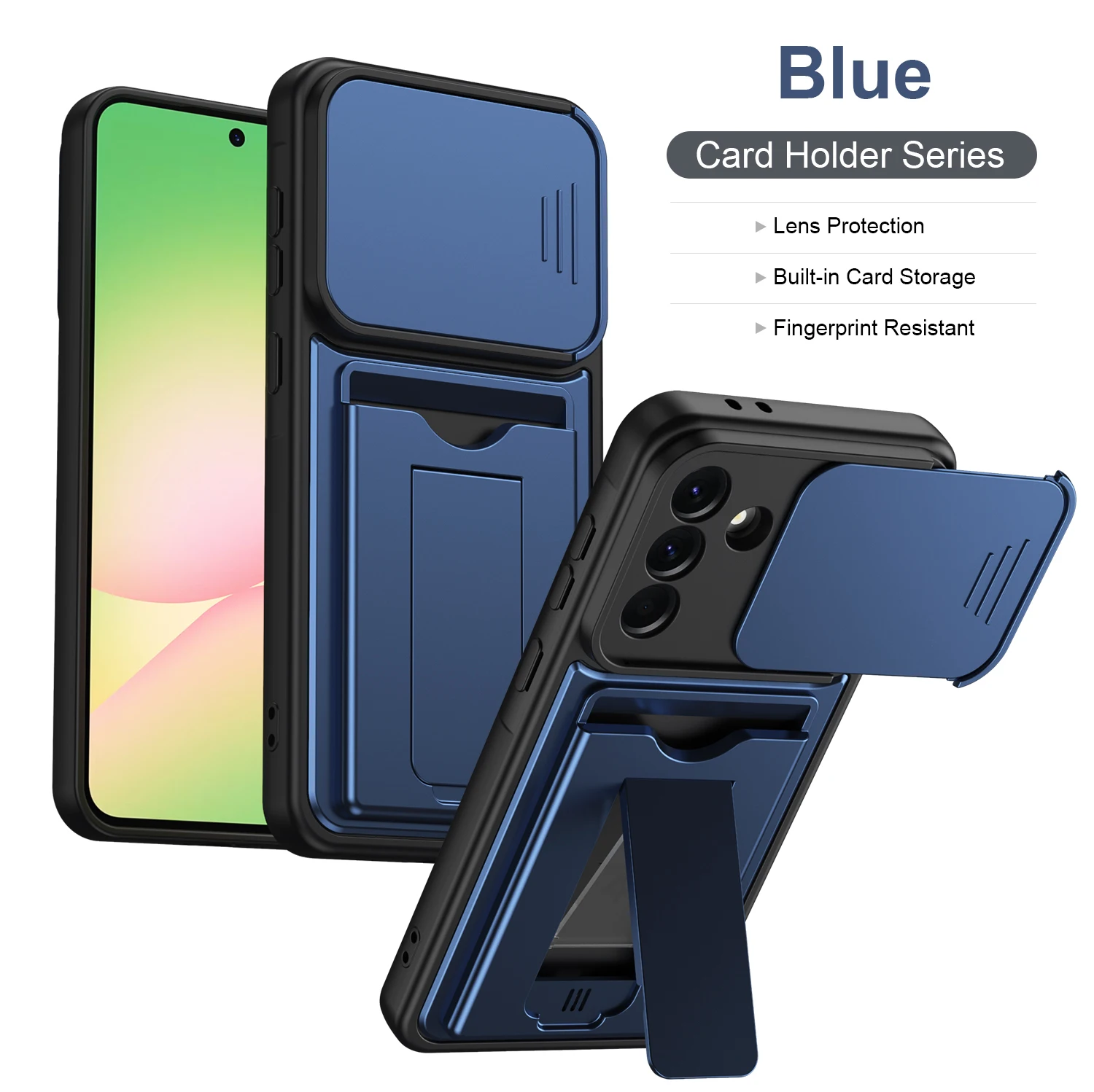 Mech Sliding Lens Card Holder Phone Case with Anti-Fall Protection