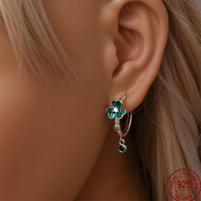 925 Silver Snake Lucky Green Shiny Zirconia Pendant Earrings Original Fashion Exquisite Jewelry Women Gift