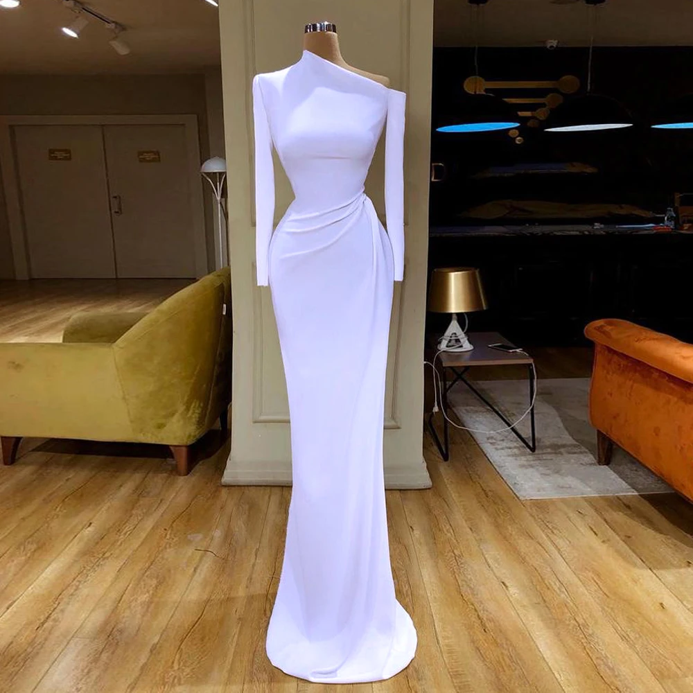 dark green prom dress New Blue Prom Dress 2022 Custom Made Long Sleeves Asymmetrical Neck Sweep Train Formal Party Dresses Mermaid Evening Gown light blue prom dresses Prom Dresses