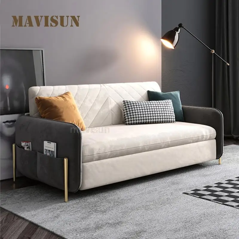 

New Storage Chair Bed For Bedroom Modern Folding Sofa Living Room Armchairs Upholstered Love-Seat Sofa Couch Light Luxury Green