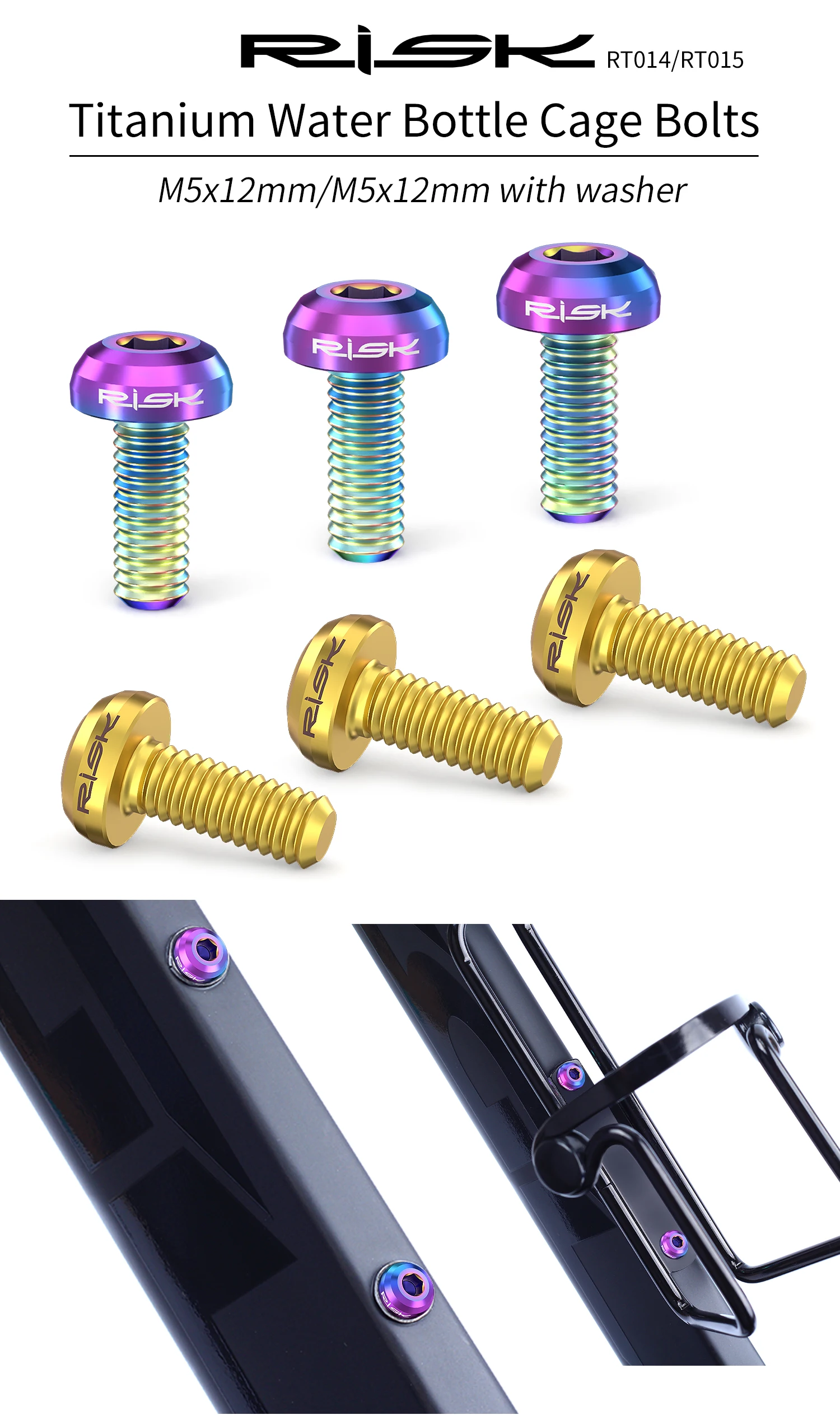 RISK M5x12mm Ti Bicycle Water Bottle Cage Bolt Titanium Bike Bottle Holder Screw Cycling Accessories bicycle water bottle cage,bicycle bottle holder,water bottle holder,bicycle bottle cage screws