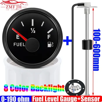 0-190 Ohm Fuel Float Level Sensor+52MM Fuel Level Gauge 8 Color Waterproof Pointer Oil Tank Meter Car Boat Marine 12V 24V Custom 1