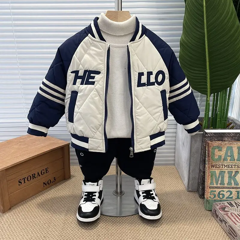 Boys Outerwear Winter Embroidery Fashion Thick Baseball Uniform Jacket Girl Kids Warm Coats Clothing Toddler Top Outfits 2-11Y - 2