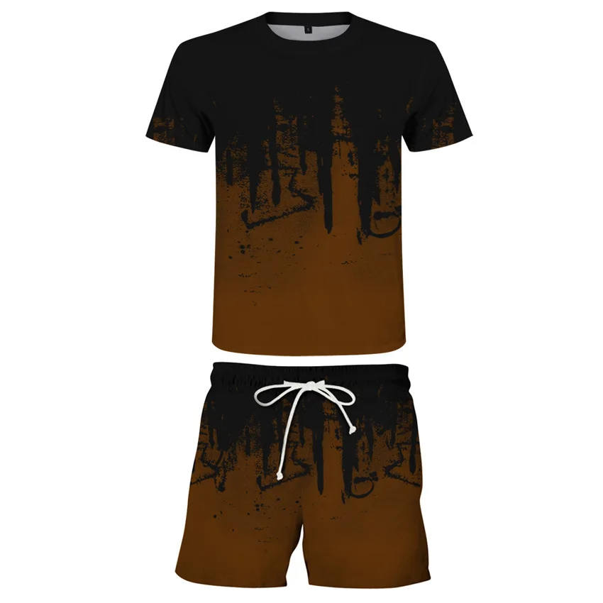 Quick Dry Casual Men's Two-piece Sports Street Fashion Quick Dry Summer Men's Short Sleeve Shorts Two-piece Set t-shirt Clothing