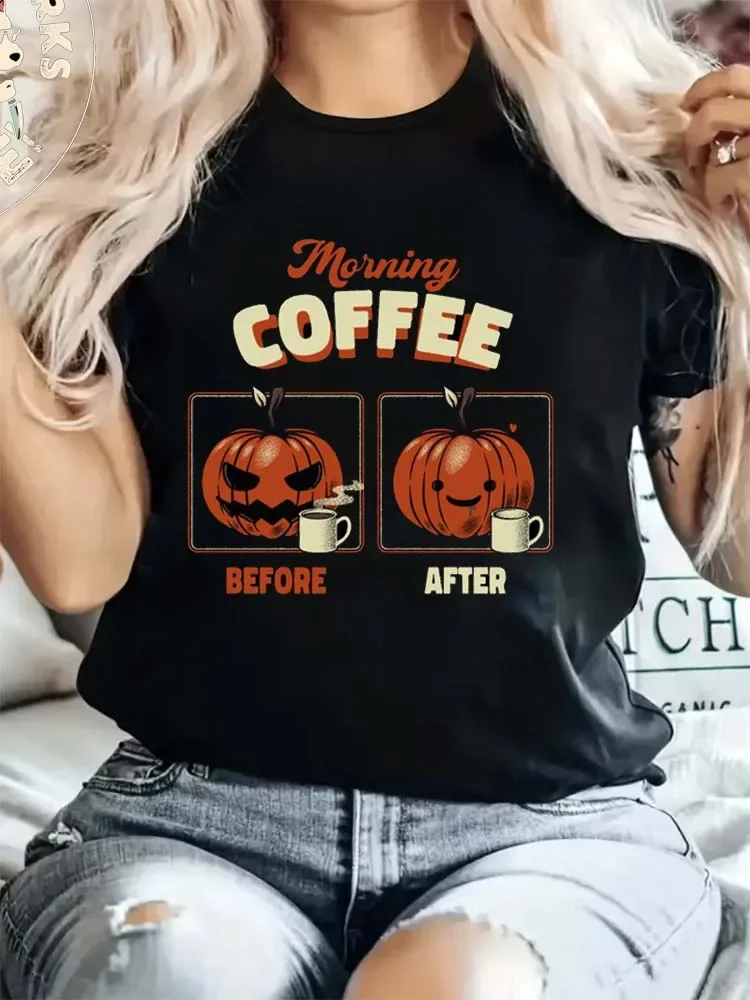 

Short Sleeved Fashionable Women's Pumpkin Pattern Halloween Printed T-Shirt Summer 90s Style Cute Casual Women's Clothing T-Shir