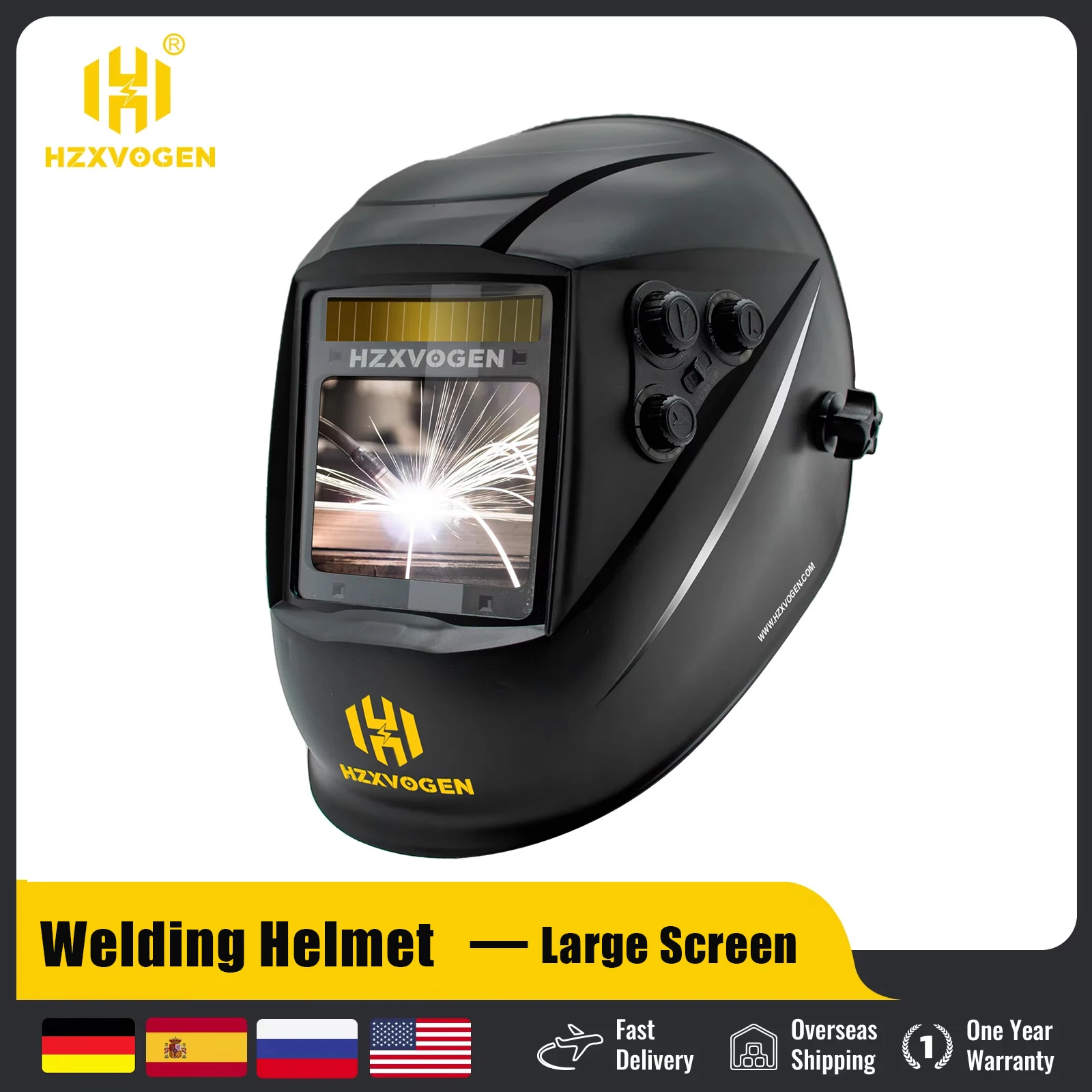 Casco per saldatura HZXVOGEN Oscuramento automatico - Ampio schermo di visualizzazione Cappuccio True Color Solar Lithium DIN4/5-9/9-13 1/1/1/2