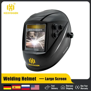 Casco per saldatura HZXVOGEN ​ Oscuramento automatico - Ampio schermo di visualizzazione Cappuccio True Color Solar Lithium DIN4/5-9/9-13 1/1/1/2