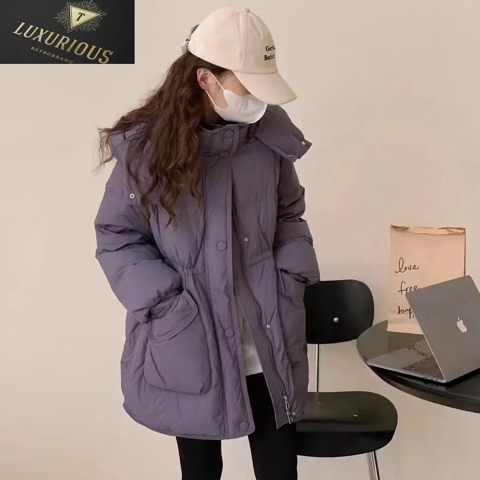 

Down jacket women 2023 winter new gentle sweet mid-length waist slimming white duck down coat