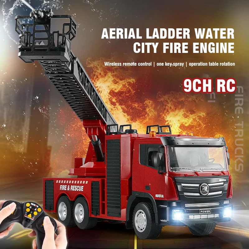 Remote Control Fire Truck Firefighter Truck Electric Alloy Diecast Simulation Toy Engine with Light Rescue Car Children's Toy 4