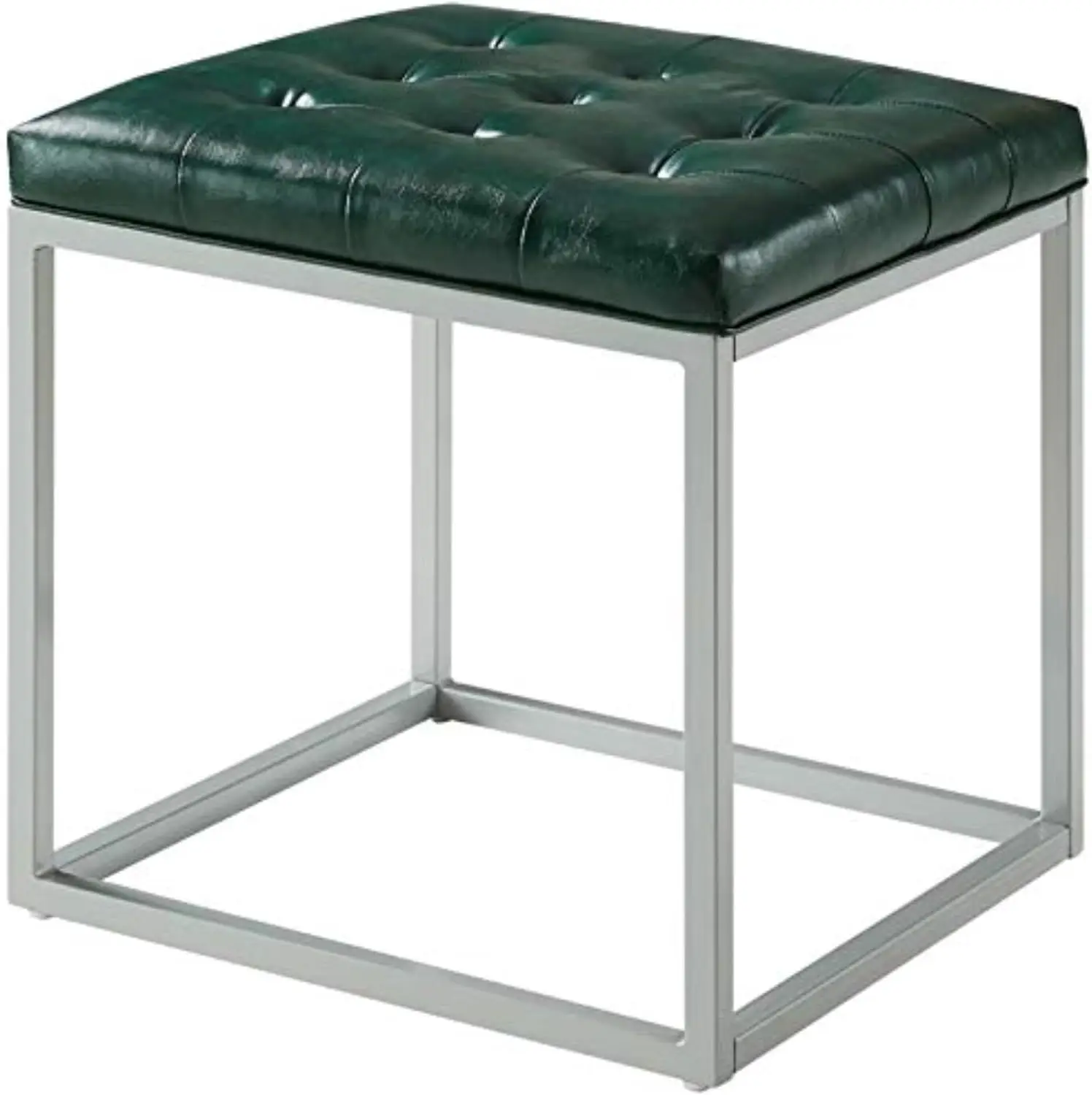 

Tufted Faux Leather Cube Ottoman with Metal Frame in Green