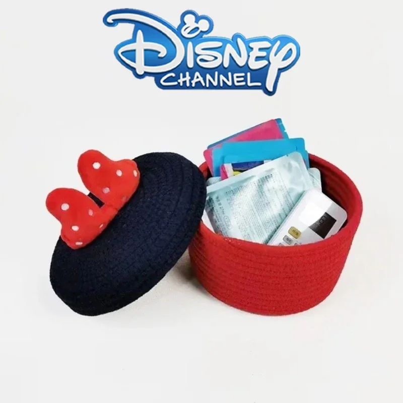 Disney Minnie Mouse Storage Basket Mask Cosmetics Desktop Storage Box Hand-woven Cartoon Cute for Girl Home Decor High Capacity