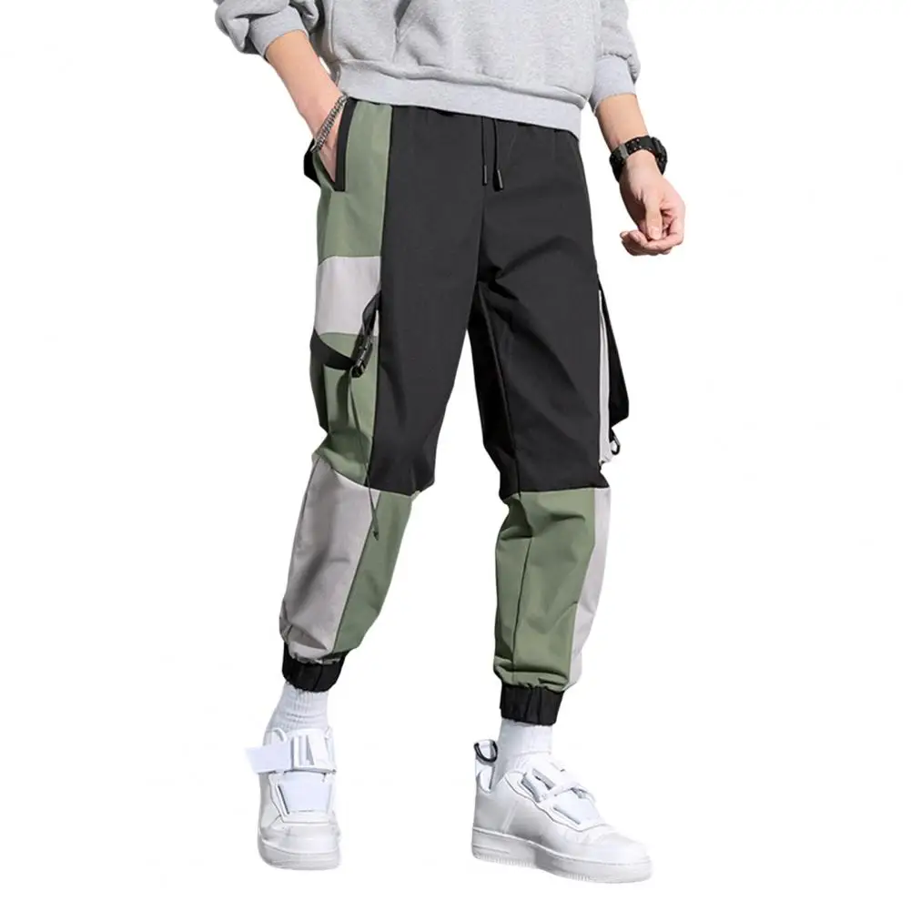 

Men Cargo Pants Multiple Pockets Ankle-banded Drawstring Strap Decor Streetwear Hip Hop Trousers Male Clothing